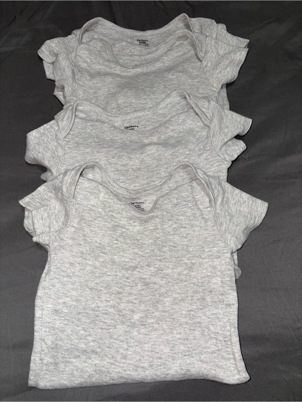 Gerber Gray Short-Sleeve 4 baby Bodysuits 18ms
